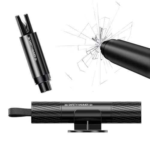 YOURKAY Profi Notfallhammer Auto [2-in-1 Gurtschneider + Glasbrecher] – Escape Multifunktions Protector Sicherheitshammer, Notfallhammer Auto Sicherheitshammer mit Schlüsselring für Auto/Bus – Schwarz
