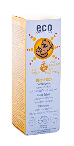 eco cosmetics Baby Sonnencreme LSF45, wasserfest, vegan, ohne Mikroplastik, Naturkosmetik für Gesicht und Körper, 1 x 50ml (MHD: 31.08.2024)