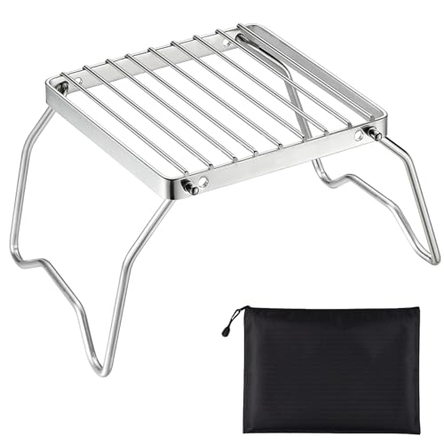 Tarocat Tragbarer Lagerfeuergrill, 16 x 16 cm Zusammenklappbarer Grillbrennerhalter, Grillrost Klappbarer Edelstahl, Faltbarer Lagerfeuer Grill für Rucksacktouren, Wandern, Picknicks, Angeln