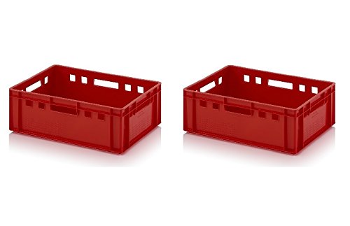 kistenkind 2x Fleischkiste E2 60x40x20 Metzgerkiste Eurofleischkiste rot inkl. Zollstock 2er Set
