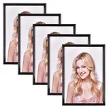 Alishomtll Bilderrahmen DIN A4 Bilderrahmen 5er Set, 21 x 29,7 cm, Schwarz Fotorahmen Kunststoffrahmen für Mehrere Bilder Fotos