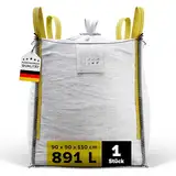 D-TACK 1x Big Bag | 90 x 90 x 110 cm | Säcke für Bauschutt, Holz, Laub, Kies, Sand, Erde, Gartenabfall, Grünschnitt, Pellets | 4 Schlaufen für Kran & Stapler | 1.000 kg | Inkl. Schürze zum Zubinden