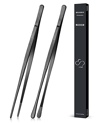 2 Stück 30.5cm-Kochpinzette Zangen Präzision Gezackte Spitzen, Edelstahl Professionelle Kochpinzette Küchenwerkzeuge zum Grillen, Beschichten und Servieren (Schwarz)