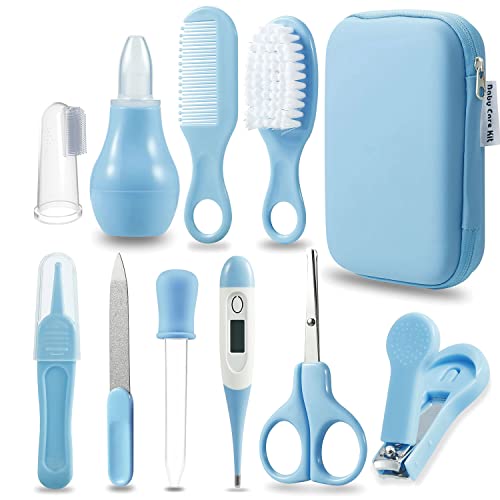 PandaEar Baby Pflegeset 10 teilige Erstausstattung für Neugeborene, Baby Nagelpflegeset Care Set, Baby Nagelfeile Babykamm, Bürste, Fingerzahnbürste, Nagelschneider, Schere, Nasenaspirator