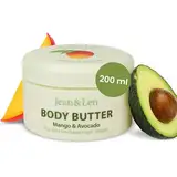 Jean & Len Exotische Body Butter Mango & Avocado, pflegt trockene bis sehr trockene Haut intensiv, pH-hautideal, mit exotischem Mango-Duft, Körperbutter, ohne Parabene & Silikone, 200 ml