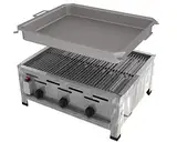 ChattenGlut Professional Gastrobräter 3-flammig Tischgerät Edelstahl Stahlbrenner für Flüssiggas 650x530x270mm (10,8kW Rost + Pfanne)