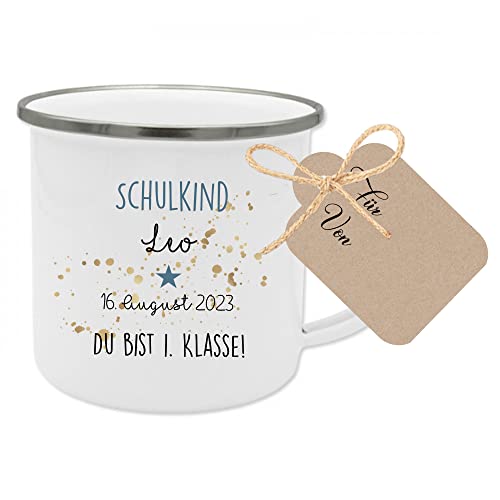 Tasse Einschulung Junge Geschenk Tasse Schulanfang Name personalisierte Tasse mit Namen, Datum Spruch Einschung Tasse Schulkind Tasse Einschulung Geschenk Kinder Manufaktur Liebevoll