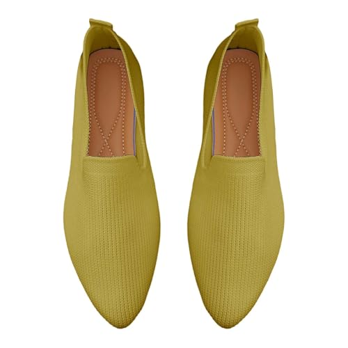 Schuhe Damen Flach Elegant Damenschuhe Klassische Flache Schuhe mit Spitzer Zehenpartie Einfarbig Gestrickte Abendschuhe Atmungsaktive Schlupfschuhe Leichte Komfortable Freizeitschuhe Walkingschuhe