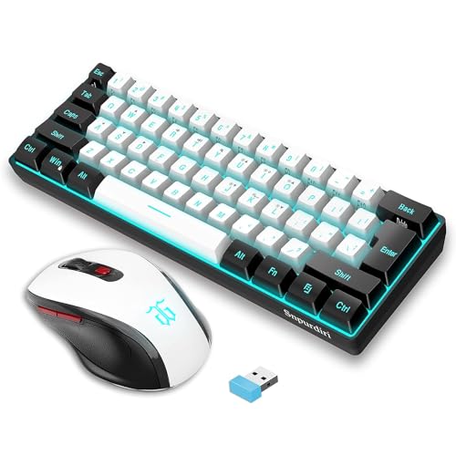 Snpurdiri 60% Prozent Tastatur Maus Set Kabellos, Wireless Gaming Combo, Enthalten 2.4G Small Mini 60% Merchanical Feel Tastatur, Ergonomisches Design Vertical Feel Maus (Blackwhite)