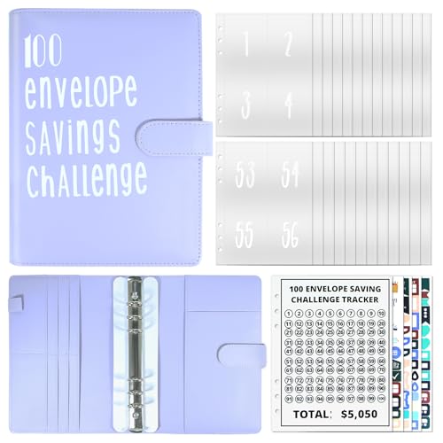 ZUYIST 100 Envelope Challenge Binder, Budget Planner Challenge Kit Lustige Sparbuch für Geld Challenge A5 Geld Sparen Challenge Binder mit Geldfächer und Aufklebern für Paare,Büros,Zuhause,Schule