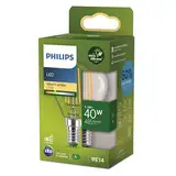 Philips Classic ultraeffiziente LED-Lampe mit Energieeffizienzklasse A, ersetzt 40W, E14 Sockel, Tropfenform, Klar, warmweißes Licht (2700K), neue Generation