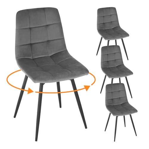 EUGAD Esszimmerstühle drehbar 4er Set, Küchenstuhl, Polsterstuhl, Wohnzimmerstuhl, Design Stuhl, gepolstert, mit Samtbezug, Metallbeine, für Esszimmer Küche Wohnzimmer, Dunkelgrau