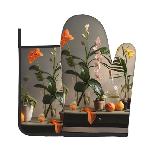 florid Bedruckte isolierte Ofenhandschuhe, Topflappen-Set – geeignet für Backofen, Mikrowelle, Backen, Kochen, Hitzeschutzhandschuh-Set