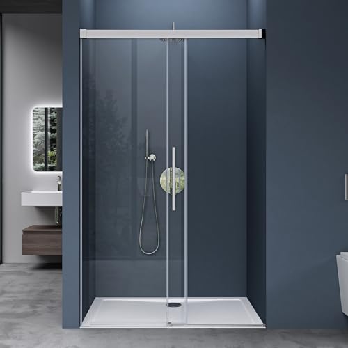 doporro Duschtür Nischentür dusche Duschabtrennung Duschkabine 120x195cm Duschwand Chrom ESG-Sicherheitsglas Duschabtrennung mit Soft-Close Klarglas inkl. Nano-Beschichtung Teramo12K-Plus