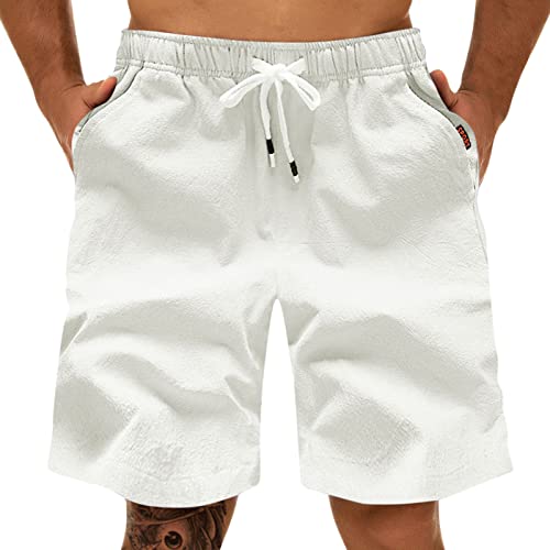 Männer Kurze Shorts Cargohose Sommer Männer Baumwolle Leinen Mode Sport Cargohose Gerades Bein Lose Shorts Strandhose Männer Short Freizeithose Männer Shorts Outdoor (White, XL)