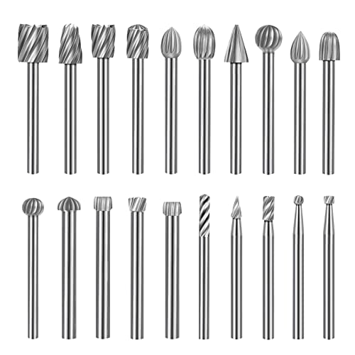 Fräser Holz Set Kompatibel mit Dremel, 20 Stück Holzschnitzerei Bohrer Set, Holzfräser 3mm Schaft für Rotary Tool, Heimwerker, Holzarbeiten, Schnitzen, Gravieren, Bohren