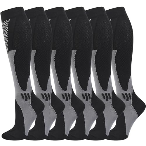 Kompressionssocken (3 Paar) für Männer Zirkulation 20-30mmHg Medizinische Kompressionsstrümpfe Frauen Stillen (Schwarz, L-XL)
