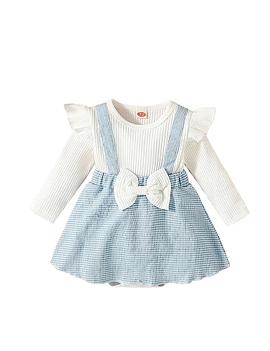 Haokaini Baby Mädchen Kleidung Neugeborene Strampler Kleid Lange Rüschen Ärmel Outfits Floral Strapse Rock Overall Kleinkind Jumpsuit Set