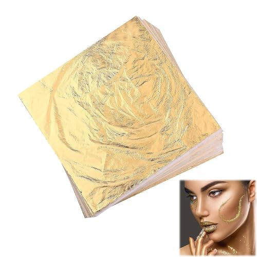 YUGUOLAN 100 Blatt Blattgold Acrylmalerei, Blattgold Zum Basteln, Goldfolie, Goldfolie Zum Basteln, Gold Folie, Für Nägel, Holz, Möbel Dekoration, DIY Crafting