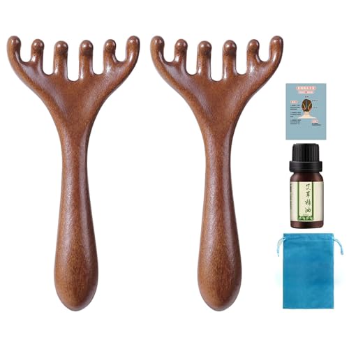 Magischer Massagekamm mit sechs Krallen, Meridian Kamm mit Langem Griff, Kopfhaut Massagegerät, Gua Sha Kamm, Kopfhaut Massagekamm Holzkamm für Kopfhaut, Kopf, Nacken, Gesicht (2)