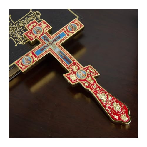 JOSUR Orthodoxe Kirche Jesuskreuz Dekoration, for Haus und Garten Religiöse Gebetszeremonie Kreuz Haltendes Kreuz Familienkreuz Dekoration ohne Sockel Accesso(Red)
