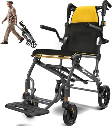 Rollstuhl Faltbarer Leicht, 8,8 kg Ultraleichter Reiserollstuhl für ältere Menschen, Tragbarer Transportrollstühle mit Teleskopgriff und Fußstützen, Sitzbreite 43 cm, für Erwachsene geeignet