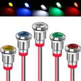 RUNCCI-YUN 5 Stück 12V-24V 12mm 1/2" LED Metall Kontrollleuchte wasserdichte Signallampe LED Panel installation kontrollleuchte(Grün×1 gelb×1 Rot×1 Blau×1 Weiß×1)