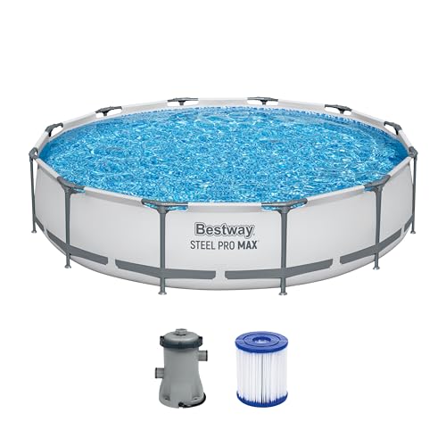 Bestway Steel Pro MAX Frame Pool-Set mit Filterpumpe Ø 366 x 76 cm, lichtgrau, rund