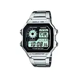 Casio Herren Quartz Armbanduhr, 36.00mm GehäusegröÃŸe mit weiÃŸ digital Zifferblatt und Silber Metallarmband Armband AE-1200WHD-1AVEF