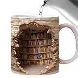 SPHERETRON Buch Keramik Kaffeetasse,3D Bücherregal Tasse,Bibliothek BüCherregal Reisebecher,Bibliothek BüCherregal Tasse,Teebecher Milchbecher Lustige Kaffeetassen Keramikbecher für Geschenke(Beige)