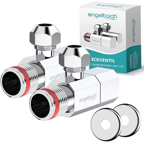 Engelbach® Universal Eckventil 1/2 Zoll selbstdichtend [2er Set] - Eckregulierventil mit Schnellverschluss - öffnet und schließt mit nur 1/4 Umdrehung - für Kalt- und Warmwasserleitungen