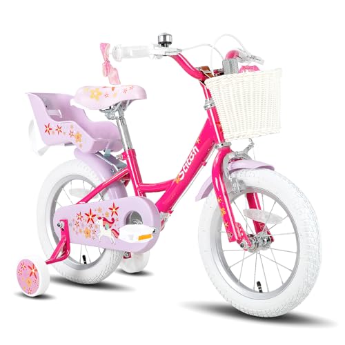 STITCH Einhorn 14 Zoll Kinder Fahrrad für 3 4 5 Jahre Mädchen mit Puppe Fahrradsitz Kinder Prinzessin Fahrrad mit Stützrädern Korb Streamer Kleinkind Fahrrad lila