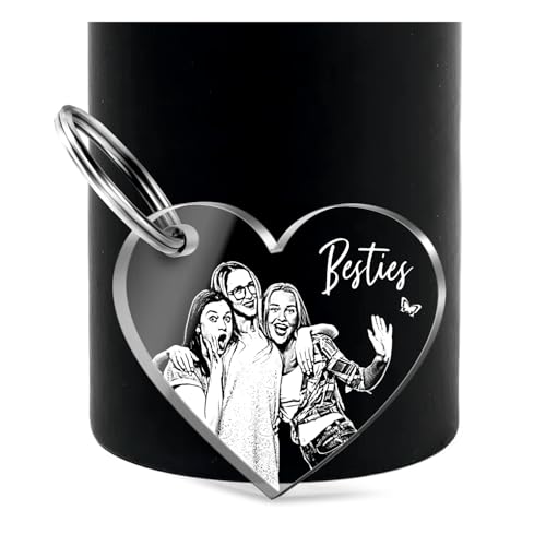 CHRISCK design Schlüsselanhänger mit Foto Gravur in Herz Form personalisiert - Partner Liebesgeschenk - Geschenk Muttertag Mama - Geschenkidee Freund Freundin Besties Jahrestag - Glücksbringer Auto