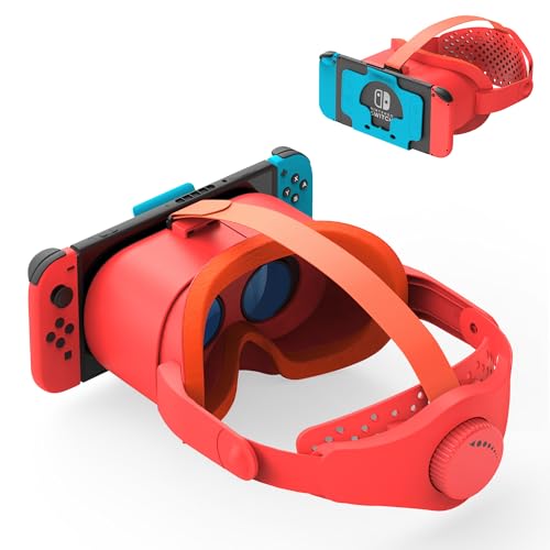 Aufgewertet VR Brille für Nintendo Switch/Switch OLED Modell, 3D Virtual Reality Headset Spiele Zubehör mit Anpassbaren HD-Gläsern und Elite Strap, Switch VR Labo Goggles Brille