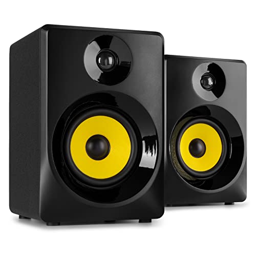 VONYX SMN40B - Studio Boxen, DJ Lautsprecher, 100W Studio Monitor Boxen Aktiv, Monitor Lautsprecher aktiv, AUX, RCA, USB, MP3 Player, Aktiv Lautsprecher Set, Schwarz