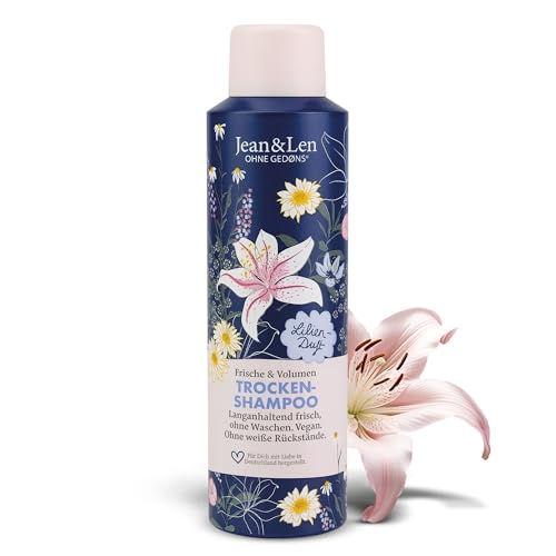 Jean & Len Trockenshampoo Frische & Volumen, kein fettiger Ansatz, keine weißen Rückstände, duftet blumig frisch nach Lilie, für feines Haar ohne Volumen, ohne Parabene & Silikone, vegan, 200 ml