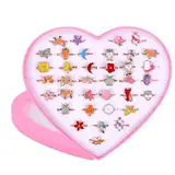 OSDUE Kinderringe Set, 36 Stück Einstellbare Ringe für Mädchen, Keine Vervielfältigung, Kindergeburtstag, Baby, Teenager, Partybevorzugung, Spielschmuck