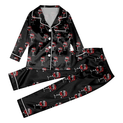 WKAYsIV Familien Pyjama Set Weihnachten Baumwolle Familie Weihnachten Pyjamas Eltern und Kinder aus bedruckter Kunstseide mit Langen Ärmeln, zweiteilig (Kinderstil) (7)(Schwarz #3,M)