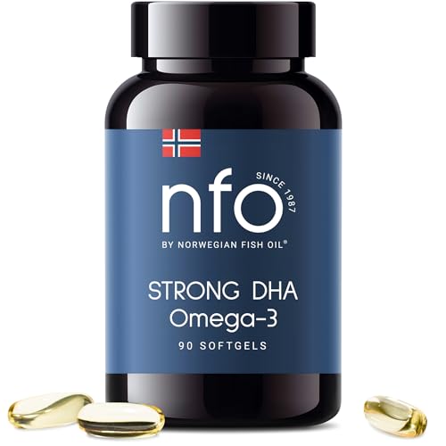 NFO STRONG DHA OMEGA 3 [90 Kapseln] Hochdosiertes Fischöl mit hoher DHA Konzentration in Form von Triglyceriden mit Vitamin E Natural Komplex aus frisch gefangenem Wildfisch Hergestellt in Finnland