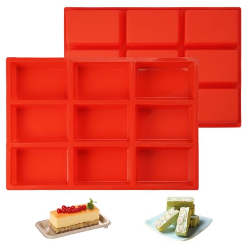 2 Stück 9 Hohlräume Rechteckige Mini Kuchenform Silikon Mini Kastenform, Leicht zu Reinigen Antihaft-Kleine Kastenform Mini Kuchenformen für Brot, Brownies, Schokolade, Seife, Harz (31,5 X 21 X 3 cm)