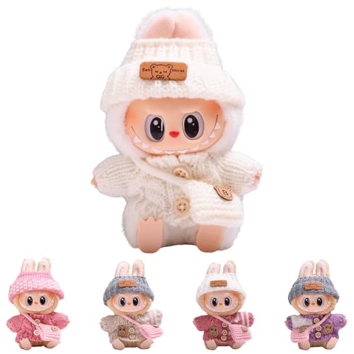 La-bu-bu Kleidung für 17 cm Puppe – DIY Outfit Set mit Hoodie & Anziehzubehör, weiches Puppen-Kleidungsset, elastisch & detailreich, Plüschtier-Bekleidung mit Strickmütze und Tasche (C-B)