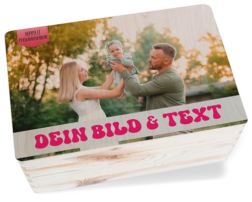 Holzkiste Erinnerungsbox - Bild - Familien Foto Box mit Text | Geschenkbox Familienfotos | Aufbewahrungsbox für Fotos Familie | Family - 30 x 20 x 14 - Holz - fotoaufbewahrungsbox