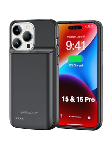 NEWDERY Akkuhülle kompatibel für iPhone 15 Pro & iPhone 15, 5000mAh Slim Tragbare Handyhülle Akku, wiederaufladbare Powerbank Akku Hülle kompatibel für iPhone 15 Pro & 15 (6.1 Zoll) (Schwarz)