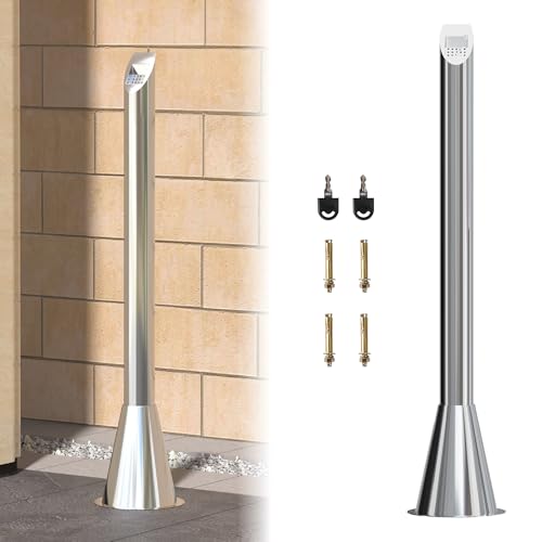 mosegor Edelstahl Stoßbehälter Entsorgung, Boden Standasche im Freien mit Schlüssel, gewerblicher Mülleimer für Wohnungen Büros Restaurants Bars Convenience-Stores, Silber 61 x 61 x 119 cm trash can