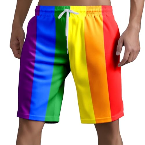 Pride Shorts Herren LGBT Gay Pride Flag Regenbogen Shorts Sport Sommer Kurze Hosen Schnelltrocknende Laufshorts Trainingshose Outdoor Sporthose Pride Month Regenbogen Geschenke