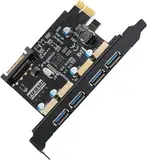 YBBOTT USB3.0 4-Port-Erweiterungskarte, PCI-E zu USB 3.0 Type-A-Erweiterungskarte mit 15pin SATA-Stromanschluss (enthalten SATA-Kabel), geeignet für Windows XP/Vista / 7/8/10 /Ubuntu