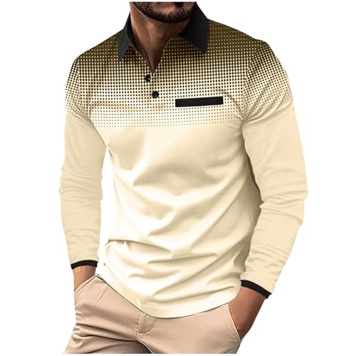 hehiy Herren Basic Langarm Golf T-Shirt Baumwolle Polohemd Herren Langarmshirt Poloshirt Basic Einfarbig Männer Longsleeve Stehkragen mit Knöpfe Poloshirt Herren Brusttasche Muscle Fit T-Shirt Herren