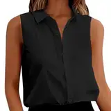 Ärmellos Hemd Damen Elegant Tank Top mit Knöpfen Kragen V-Ausschnitt Hemdbluse Einfarbig Basic Blusenshirt Blusentops Arbeit Büro Stretch Formelle Casual Blusen T-Shirt