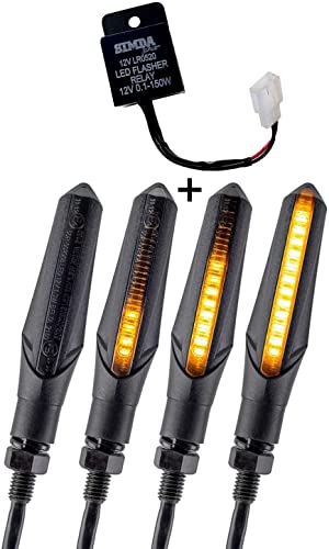 Simda Pro Led Motorrad Blinker E Mark mit Relais Laufeffekt Roller Lauflicht Sequentiell Schwarz Universal Quad ATV Lauflichtblinker Super Optik und Schön Hell Wasserprüf IP67 E Prüfzeichenda Pro