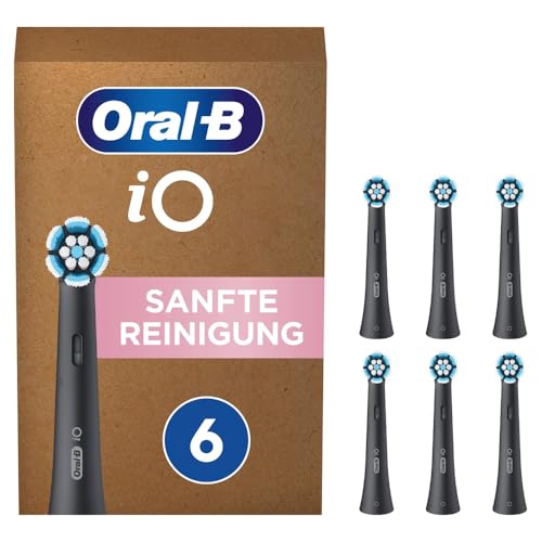 Oral-B iO Sanfte Reinigung Aufsteckbürsten für elektrische Zahnbürste, 6 Stück, sanfte Zahnreinigung, Zahnbürstenaufsatz für Oral-B iO Zahnbürsten, briefkastenfähige Verpackung, schwarz